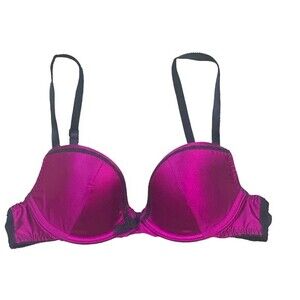 Gillian & O'Malley Satin Purplish Pink Black Lace Push Up Bra Size 34A
